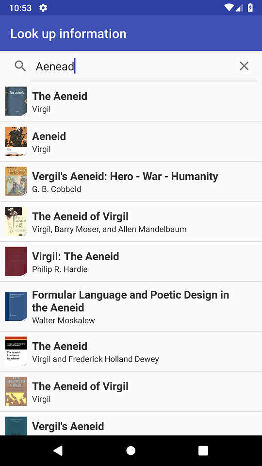 screenshot of the book lookup screen